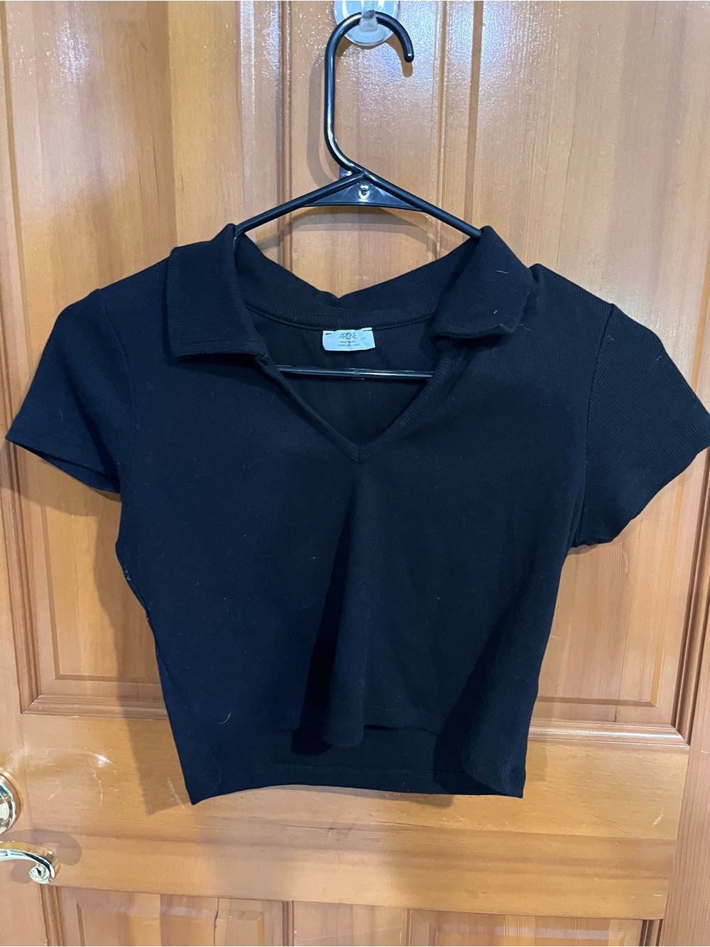 Ardene Black Ribbed Polo Crop Top